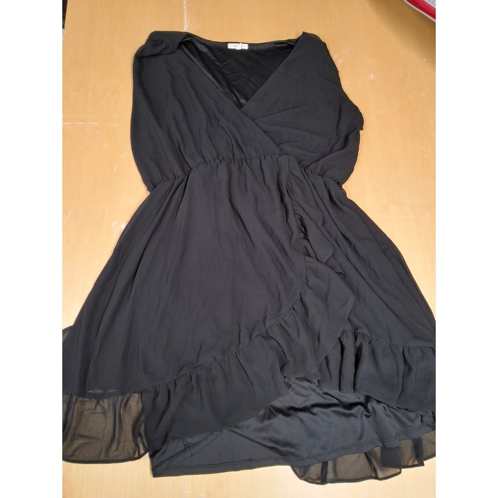 Maurices Womens XL Black Sleeveless Ruffle High Low Wrap Dress Surplice V-Neck